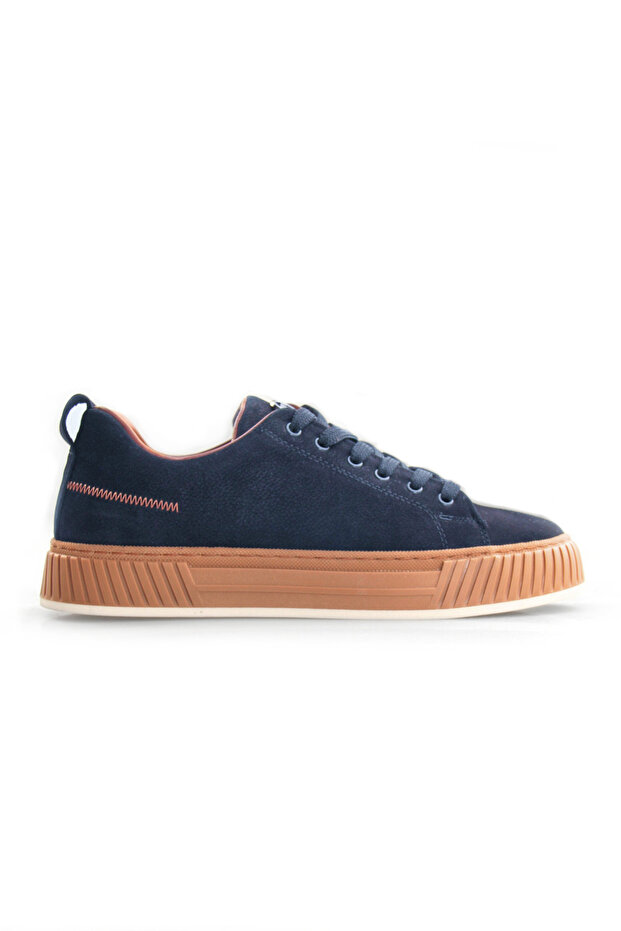 Genuine Leather Men's Lace-Up Navy Blue Nubuck Sneaker Shoes Wesley