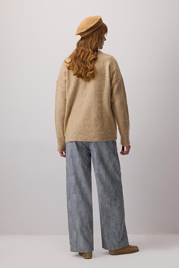 ELASTİK BEL JAKARLI PANTOLON - 5