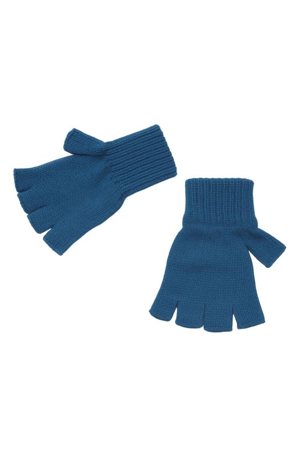 Winter Cyan Blue Fingerless Cutout Half Finger Soft Textured Knitted Knitwear Gloves