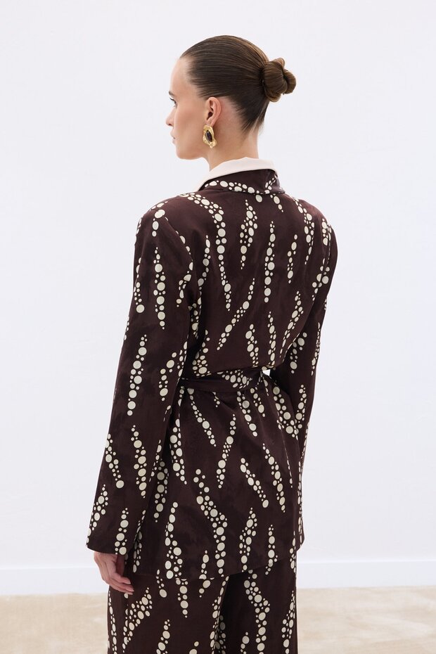 Patterned Long Coat - Brown - 7