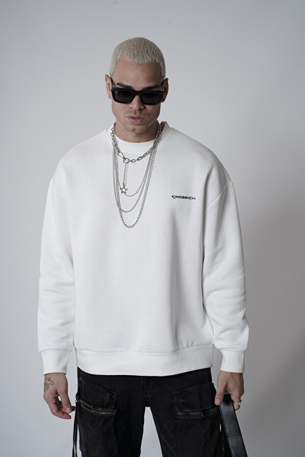 Bisiklet Yaka Kingbrich Baskılı Oversize Kalıp Basıc Sweatshirt - 1