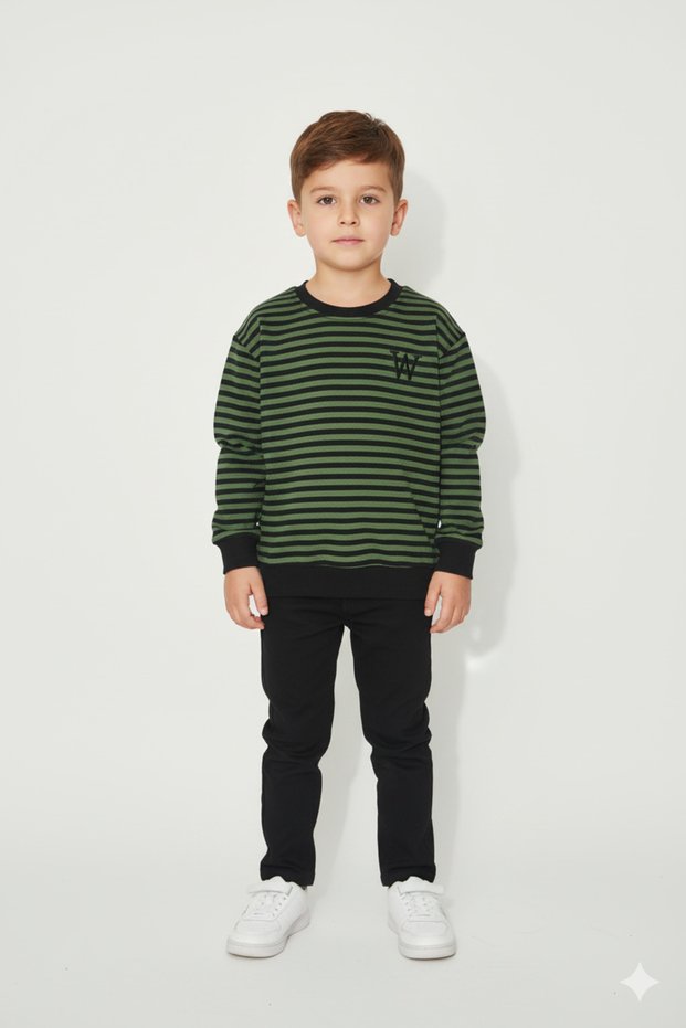 Boy's Off-Shoulder 2-5 Years Old Striped Trend Premium Quality Sweatshirt - 1011