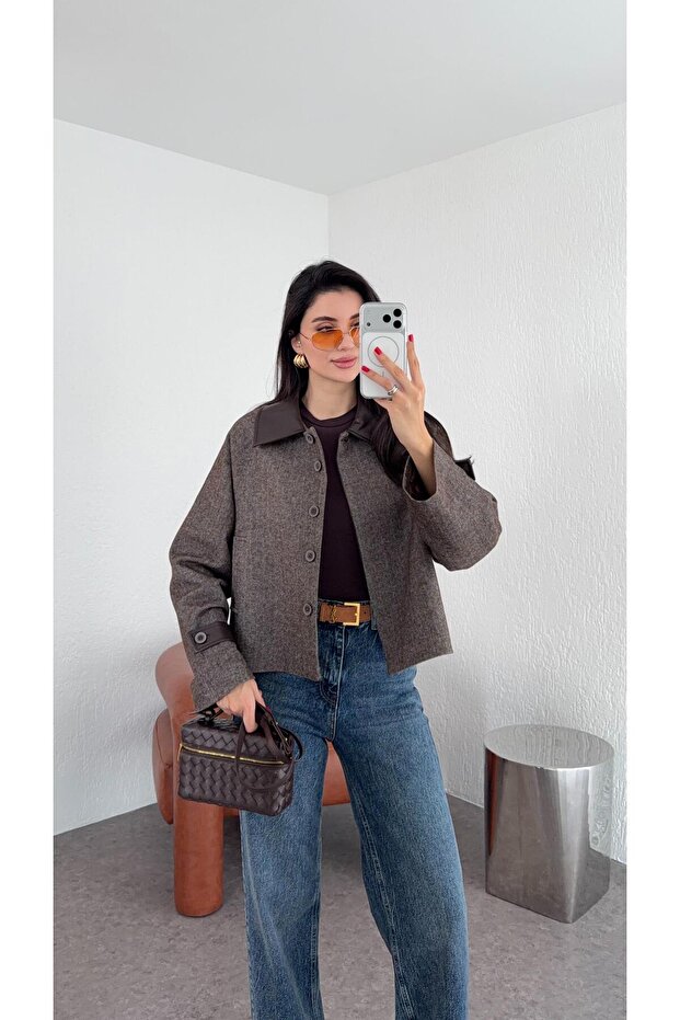 Brown Jacket with Leather Collar
