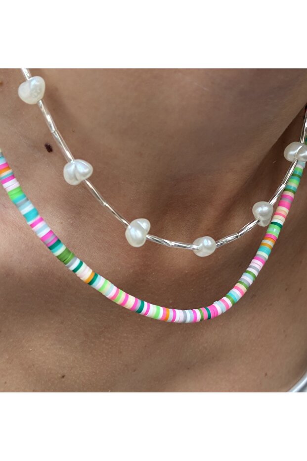 Pearl Necklace and Fimo Design 2-Piece Necklace