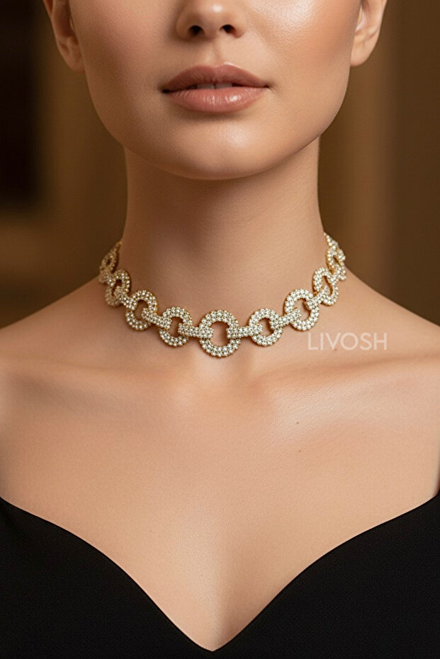 Stylish Choker Necklace with Stone Ring Detail