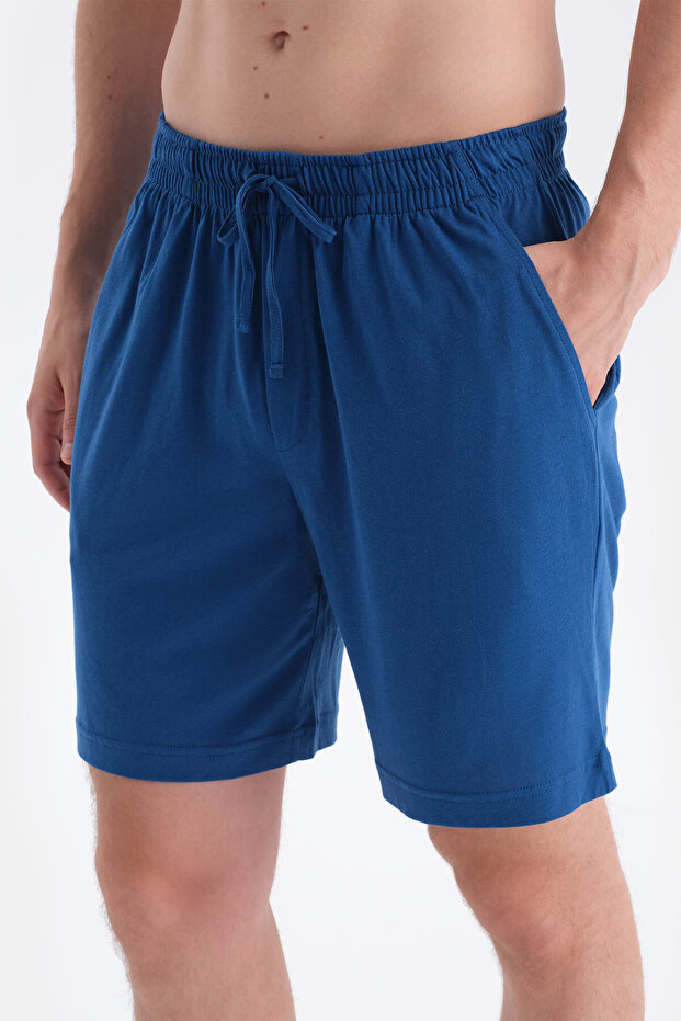 Lacivert-Mavi Pamuk Modal İkili Örme Şort - 8