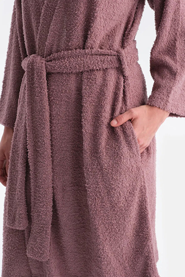 Gül Kurusu Uzun Kollu Şönil Örme Sabahlık - 5