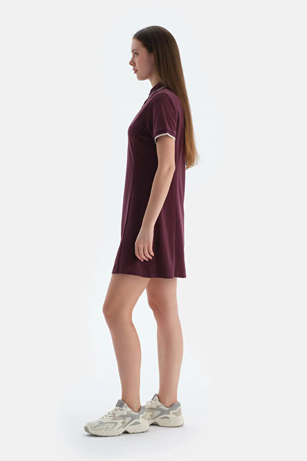 Mürdüm Kadın Modal Karışımlı Kısa Kollu Düğmeli Elbise - 3