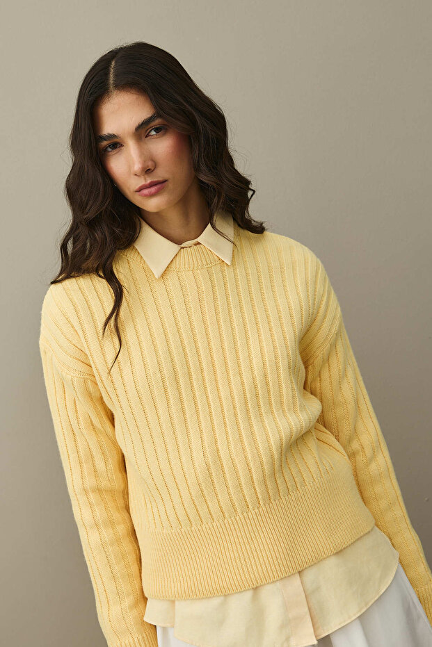 Fitilli Basic Crop Kazak Sarı - 4