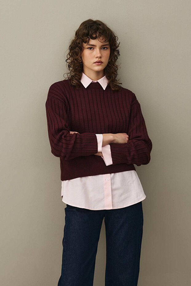 Fitilli Basic Crop Kazak Bordo - 5