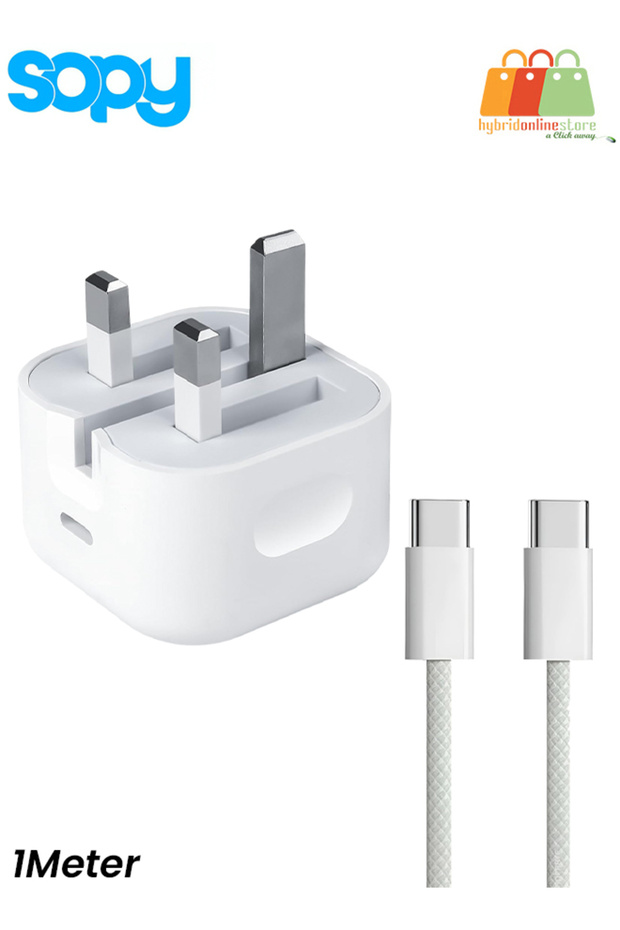 محول USB-C بقوة 20 وات مع كابل USB-C إلى C بطول 1 متر للشحن السريع