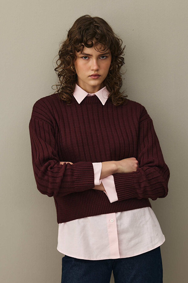 Fitilli Basic Crop Kazak Bordo - 6