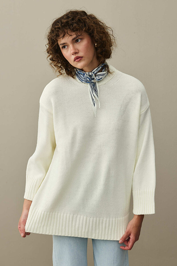 Oversize Örme Kazak Ekru - 2