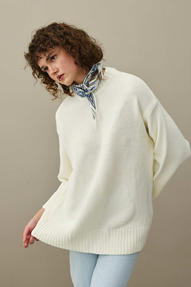 Oversize Örme Kazak Ekru - 5