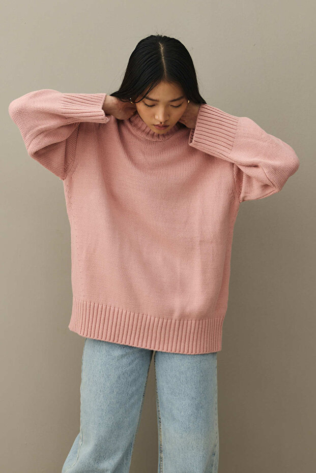 Oversize Örme Kazak Pembe - 3