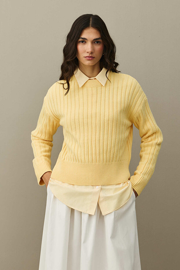 Fitilli Basic Crop Kazak Sarı - 1