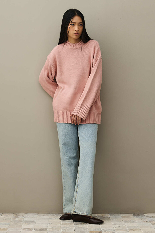 Oversize Örme Kazak Pembe - 2