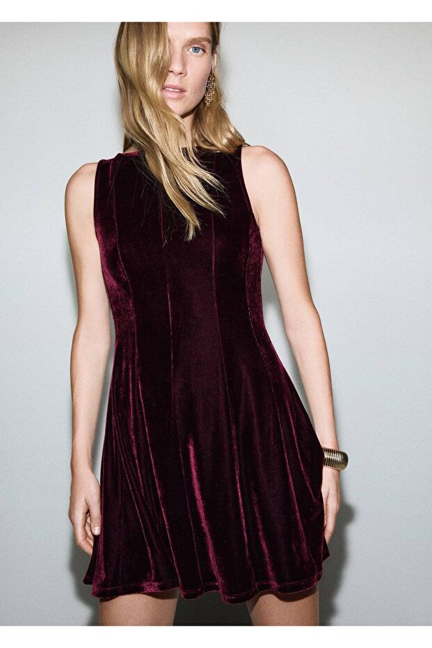 Velvet Dress with Stitching Detail