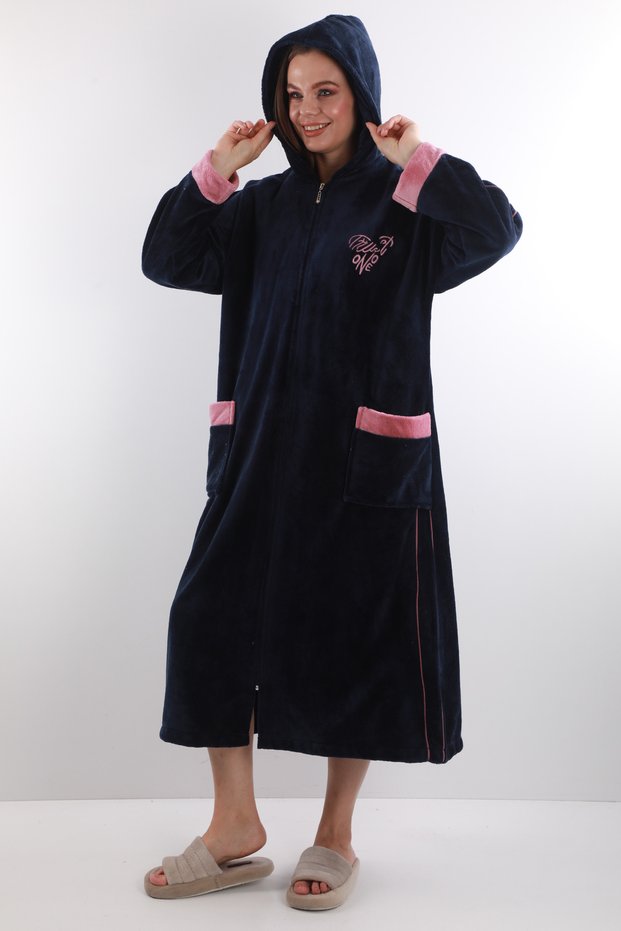 100% Bamboo Women's Zippered Hooded Long Dressing Gown