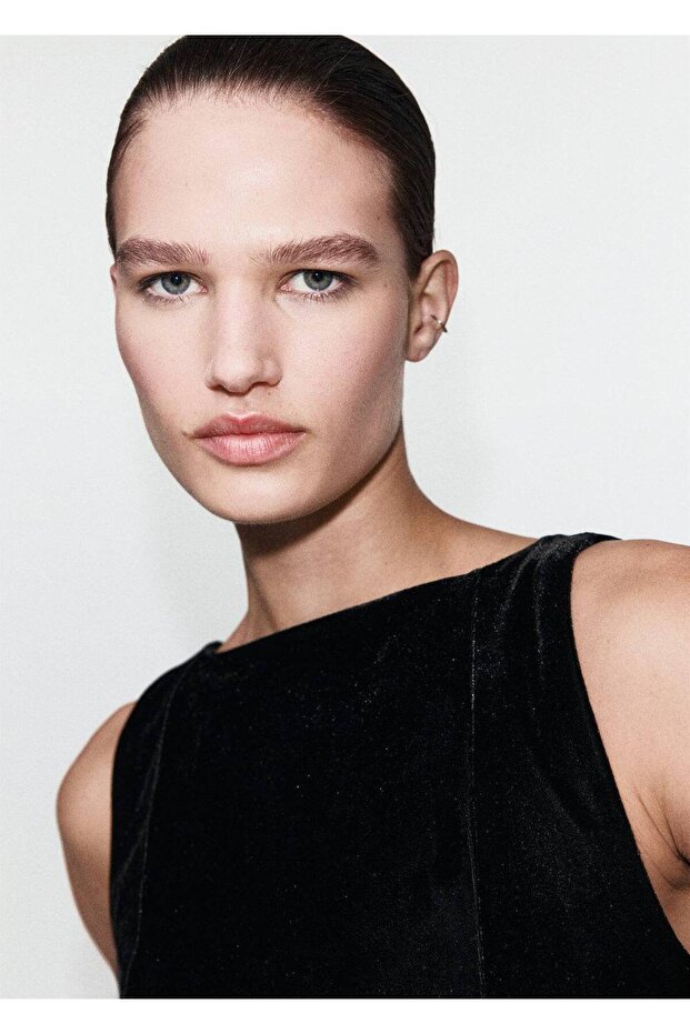 Kadife dar kesim elbise - 7