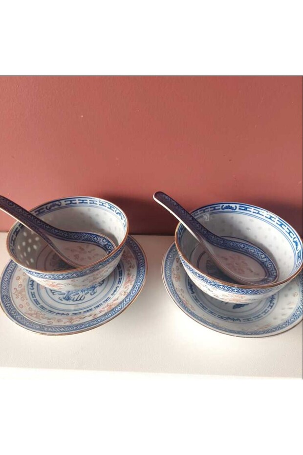 Chinese Porcelain 2-Piece Set, 6 Pieces, Bowl Diameter 11cm, Plate Diameter 15cm, Load 7cm