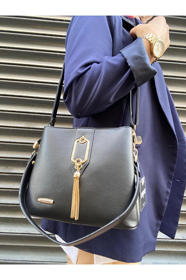 Very Stylish Tassel Detailed Hand and Shoulder Bag with 2 Straps and 3 Compartments, Suitable for Daily Use