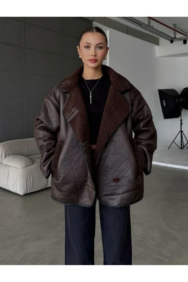 Laminated Buttoned Plush Coat