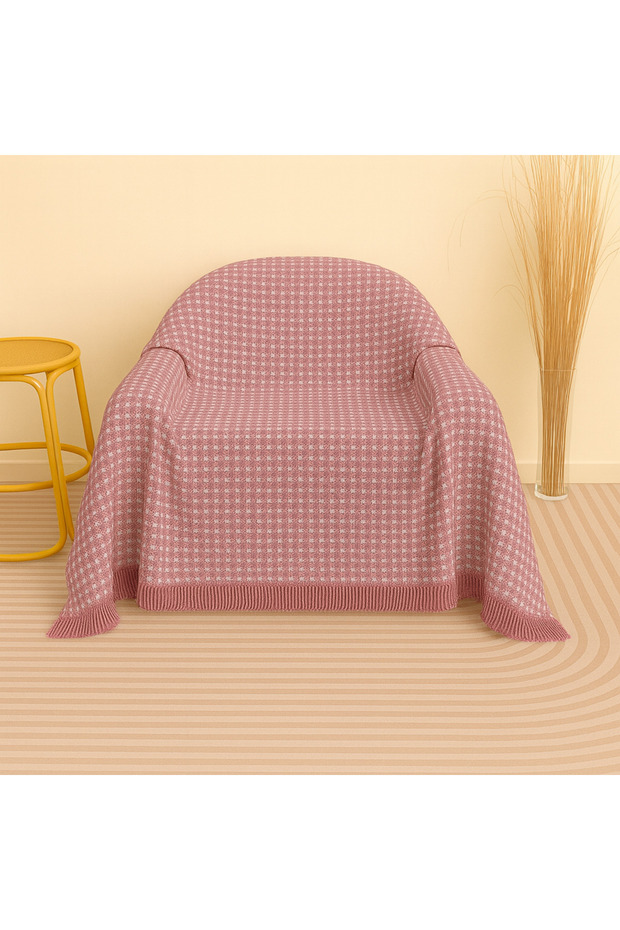 Cotton Ecru Sofa Throw 170X170 cm – Fringed Tv Blanket & Single Sofa Cover