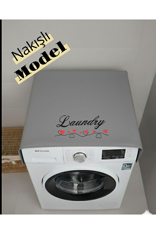 Washing Machine Cover Duck Fabric Embroidered Model Liquid and Stain Resistant Gray