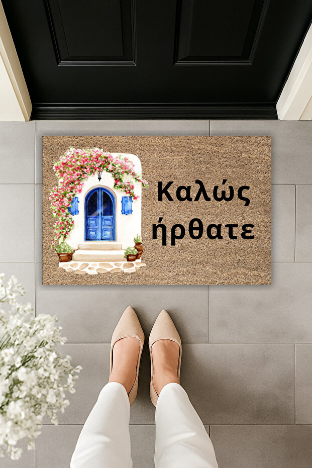 Santorini Door Greek Welcome Digitally Printed Front Door Mat – 70X45 cm