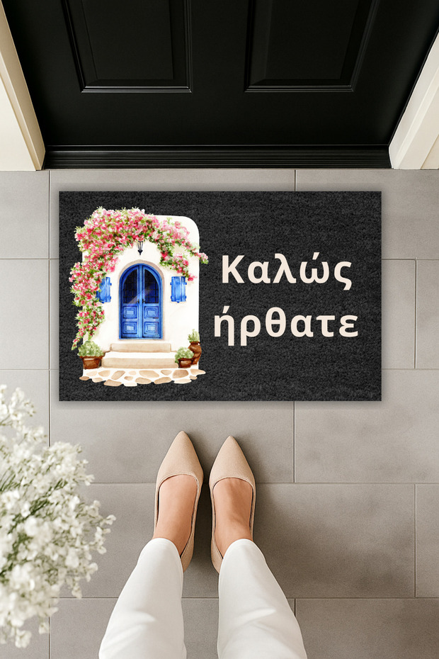 Santorini Door Greek Welcome Digitally Printed Front Door Mat – 70X45 cm
