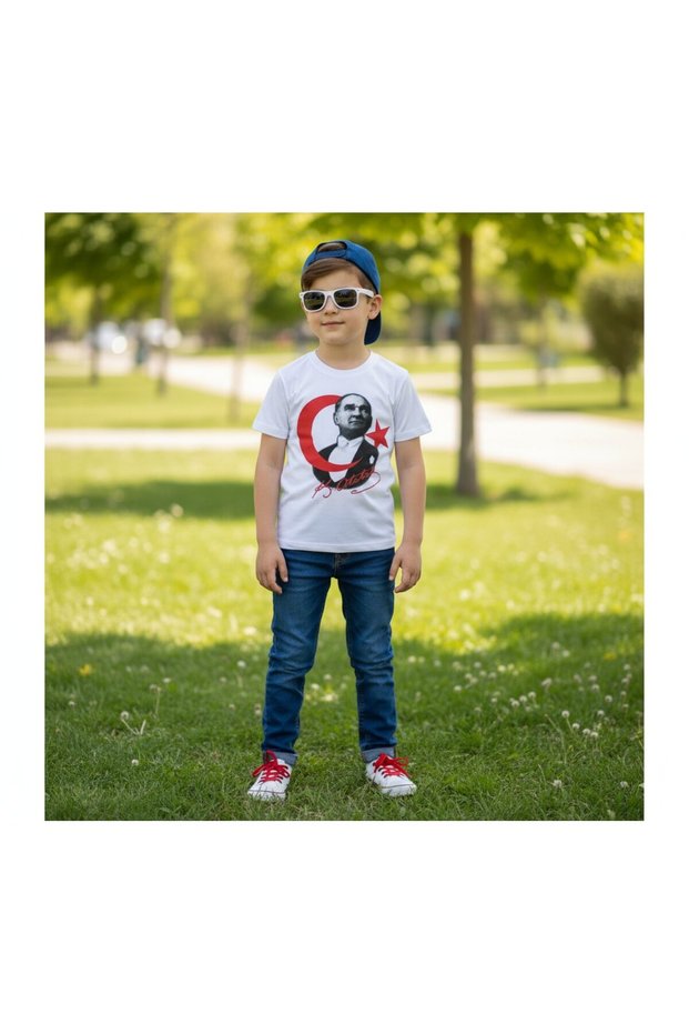100% Cotton Ataturk and Flag Printed Children's T-Shirt I Comfortable Fit, Soft Fabric