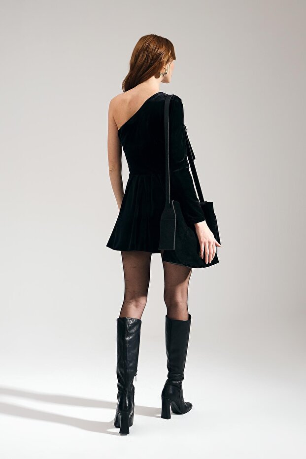 Kadife Tek Kollu Kısa Tulum - 4