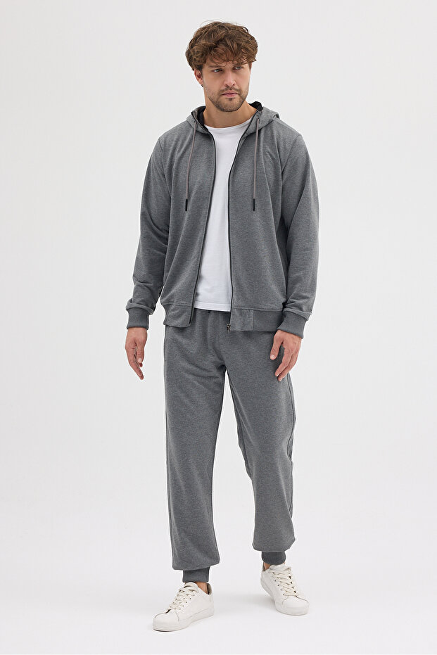 Compact Cotton Comfort Fit Men's Hooded Plain Tracksuit Set Dawrazz-3021
