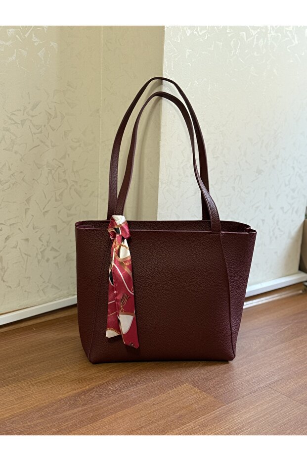 Faux Leather Women's Shoulder Bag with Scarf Detail