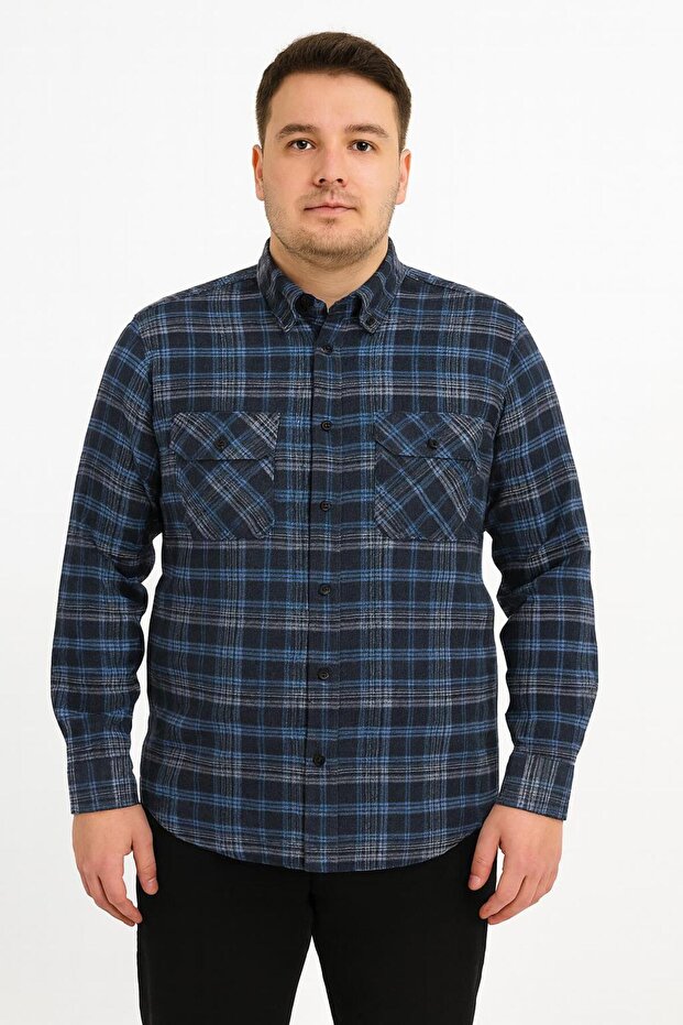 Cashmere Plus Size Classic Double Pocket Men's Shirt - 7394
