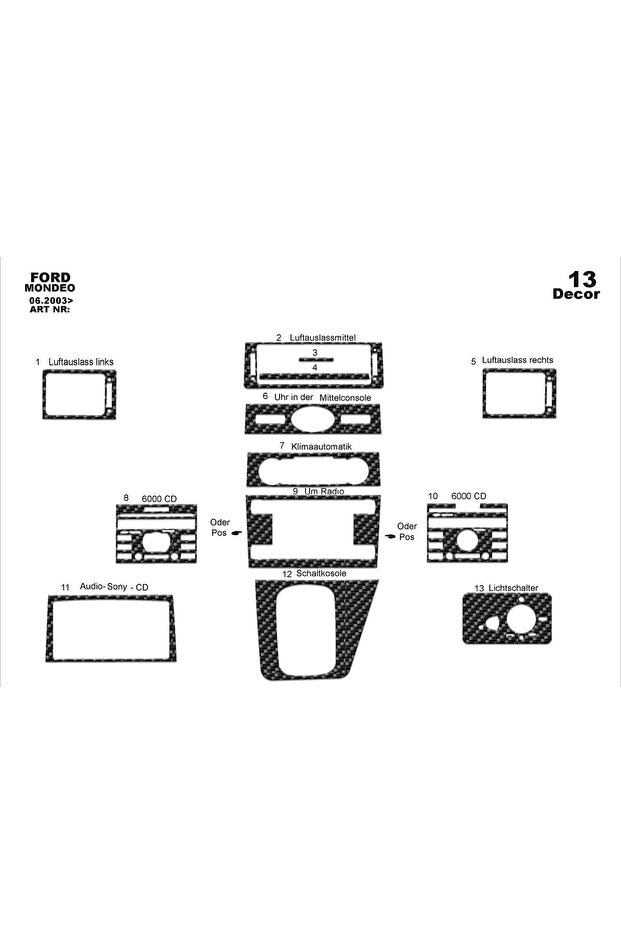 Ford Mondeo Console-Turbo Trim 2003-2006 13 Pieces