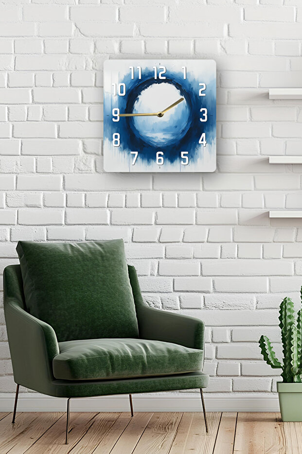 Blue Ring Abstract Pattern Tempered Glass Square Clock 33X33 cm Size Uv Printing - Kcs044 - 2