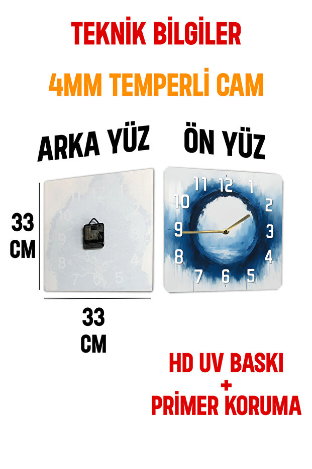 Blue Ring Abstract Pattern Tempered Glass Square Clock 33X33 cm Size Uv Printing - Kcs044 - 6