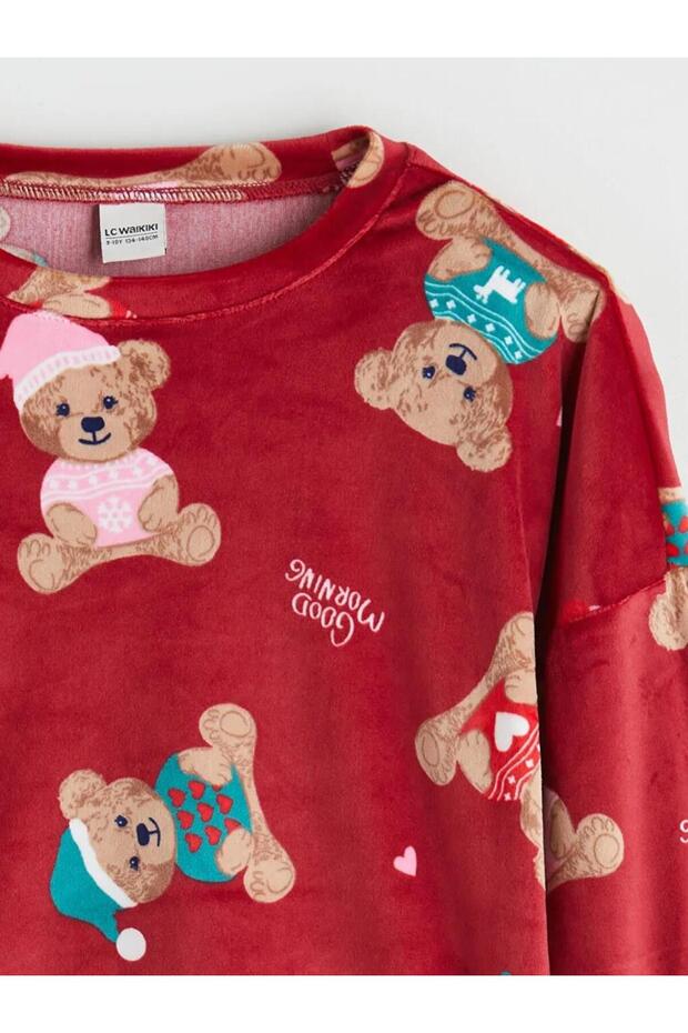 Bisiklet Yaka Kadife Kız Çocuk Pijama Takımı (W5) - 3