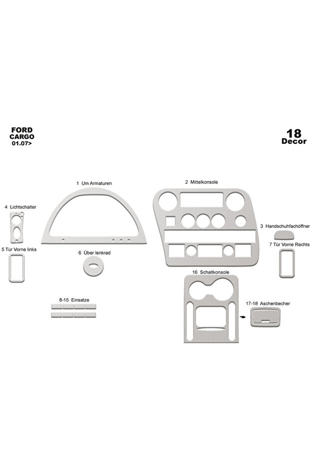Ford Cargo 1838t Console-Torpedo Covering 2007-2012 18 Pieces