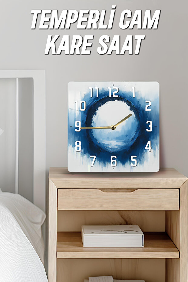 Blue Ring Abstract Pattern Tempered Glass Square Clock 33X33 cm Size Uv Printing - Kcs044 - 4