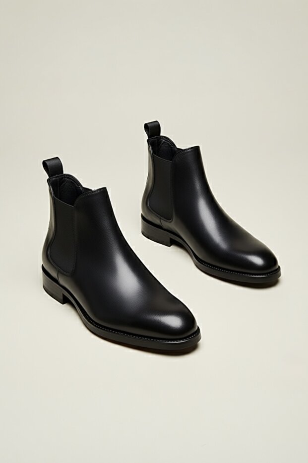 %100 Hakiki Deri Siyah Erkek Kışlık Bot Kauçuk Taban - 4