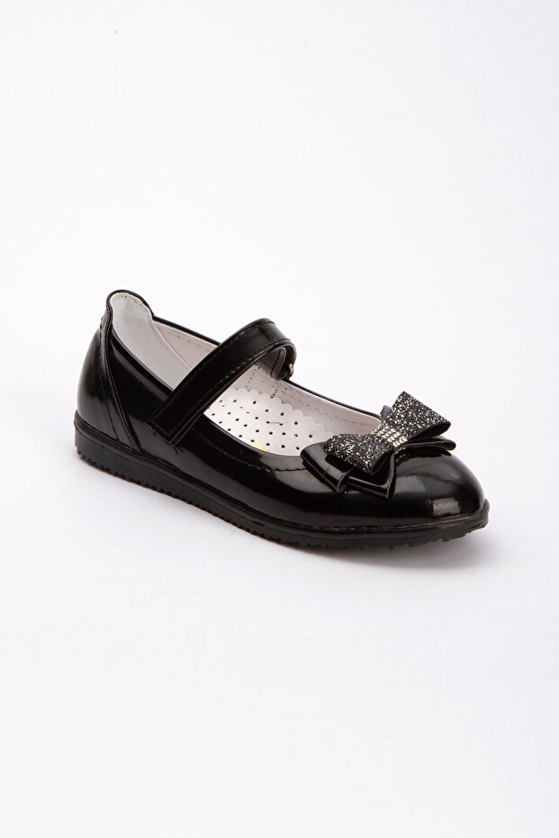 Black Shiny Non-Slip Sole Girl Child Princess Ballerinas