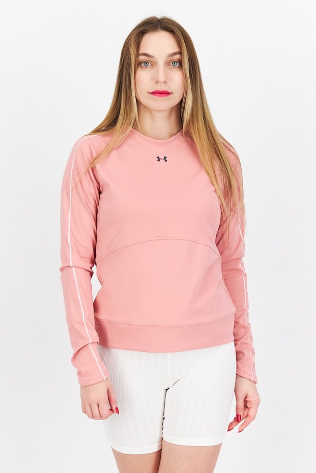 Women Sportswear Fit Brand Logo Long Sleeves Sweatshirts, Peach