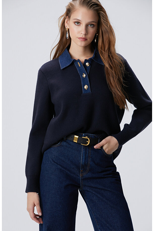 Lacivert Triko Kazak - 1