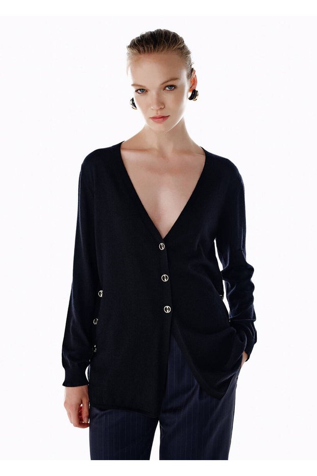 Ultrafine Organic Cashmere Black Knitwear Cardigan