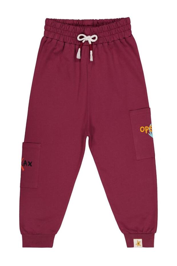 Civil Boy Child Opss! Printed Sweatpants | 2 Rope Printed | School Nursery and Daily Use - Burgundy