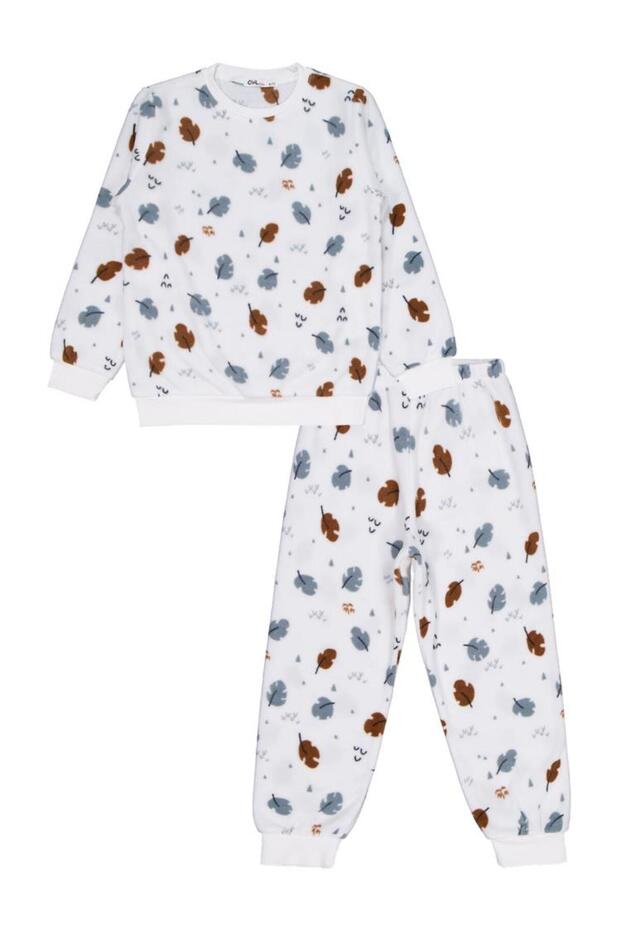 Leaf Patterned Pajama Set for Ages 10-13 - Ecru 13-14 Years Old