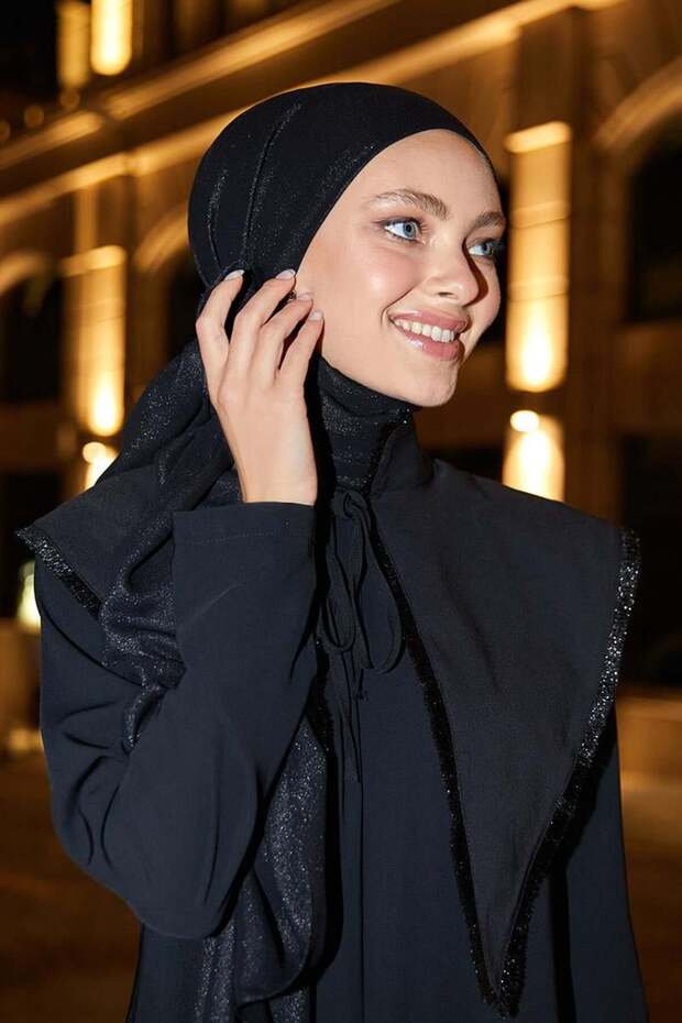 شال فستان سهرة أوتو أسود لامع